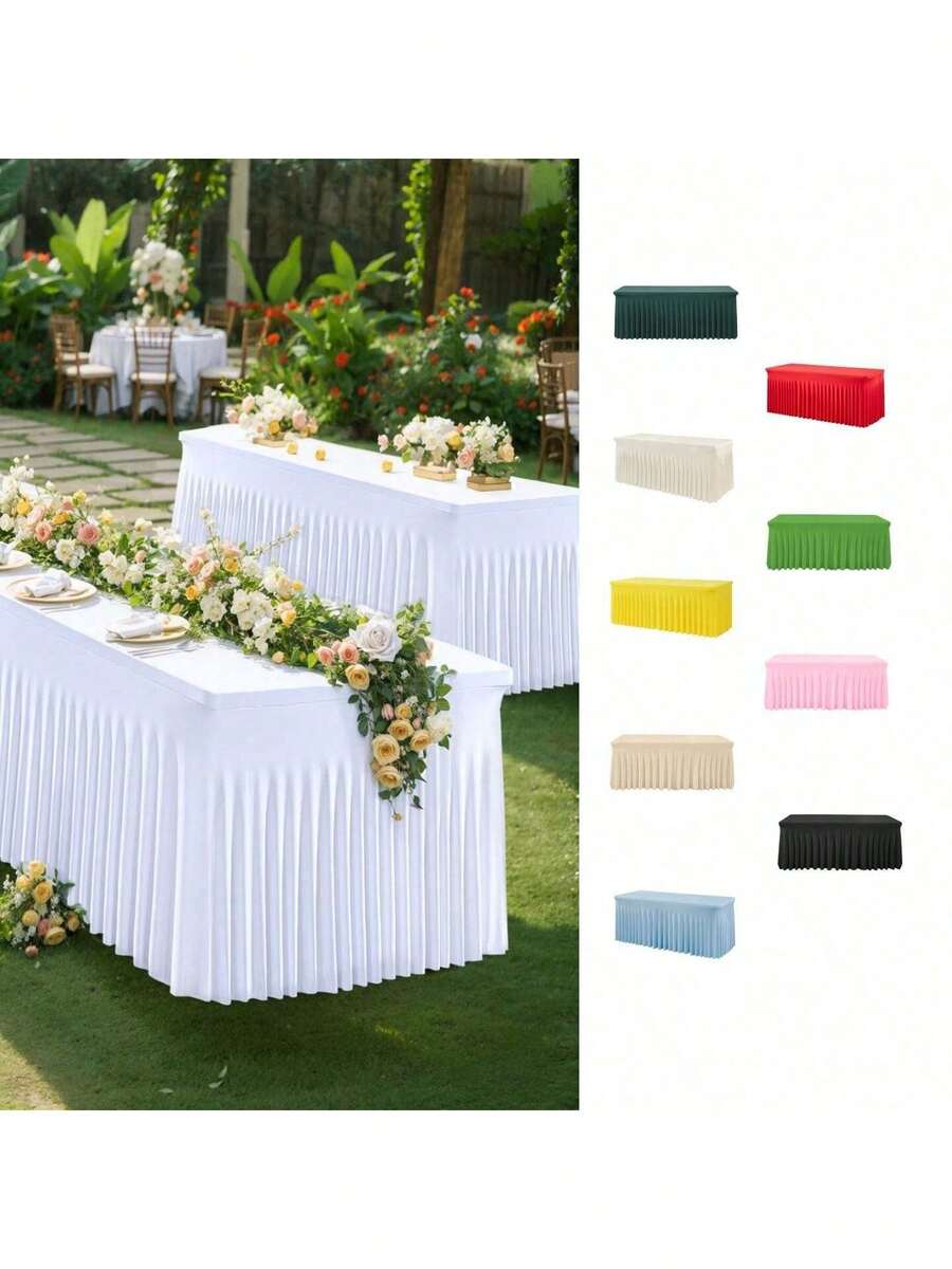 1pc / 2pcs Simple White Spandex Tablecloth, Sundress Table Cover Fit For Rectangular Dining Table, Wrinkle-Resistant Washable Stretch Patio Table Skirt, Universal For Wedding, Banquet, Party - Multicolor - View 1