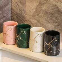 Couple's Mouthwash Cup, High-End Toothbrush Holder, Bathroom Storage Rack, Simple And Creative Couple's Gargle Cup, Ceramic Toothbrush Cup, Marble Pattern Handleless Mouthwash Cup Home Bathroom Decor Summer Back To School