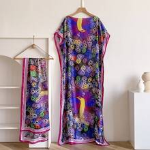 2025 Summer New Fashion African Dresses For Women Elegant Printed Silk Muslim Lady Long Hijab Kaftan Dress Oversize Kuwait Abaya 0VRP - XANH ĐẬM - Xem 12