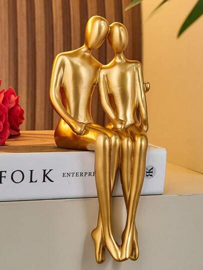 Abstract Art Couple Sculpture Valentines Day Gift Home Decor Modern Gold Decorative Shelf Decoration Resin Statue Living Room Home Decorations
