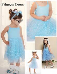 2025Toddler Girls Tulle Dress Rainbow Tutu Birthday Princess Dresses Formal Photo Shoot Outfit Summer Clothes 2-6T'Sprout Style' - 藍色 - 查看 5