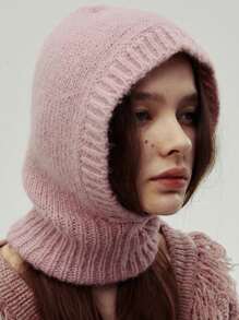 1pc Unisex Wool Blend Balaclava Hat, Warm Knitted Neck Warmer Face Mask, Outdoor Cold Weather Hooded Scarf - Multicolor - View 3