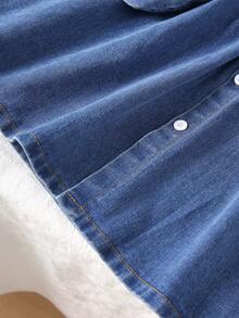 [乡村风] 小女孩秋季翻领衬衫裙，荷叶边下摆牛仔背带裙 - 藍色 - 查看 8