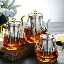 1pc Durable Glass Teapot With Stainless Steel Infuser - Heat Resistant, Suitable For Flowering Tea And Loose Leaf Tea, Ideal Gift For Holiday And Everyday Tea Brewing Back To School - Transparent - View 6