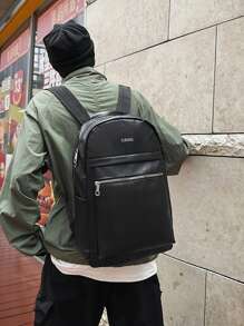 Men's Large Capacity Solid Color Durable Waterproof Backpack, Outdoor Travel Bag