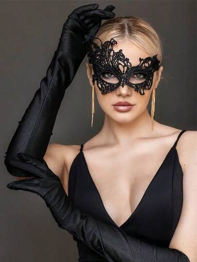 1 pieza Máscara de encaje elegante para mujer, Máscara de plumas 3D, Máscara de arlequín sexy negra para fiesta de Halloween, Accesorio de disfraz