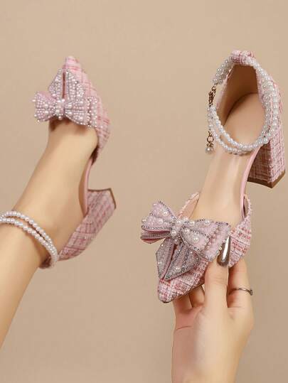 Zapatos de tacón alto de punta fina, nuevos para primavera/verano 2025. Sandalias de estilo francés con lazo, tira transparente tipo hada y rhinestones, elegantes, bombas para mujer, para fiestas, bodas y atuendos elegantes