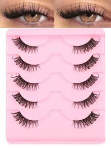 5 Pairs Cat Eye Black Line Russian Curl Natural Cross Eyelash Increase Eye Visual Size Suitable For Daily And Date Makeup Essentialeyelashes, Eyelash Extension