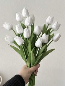 3/10 件人造郁金香花装饰，逼真的假郁金香花束，适用于家庭、办公室、婚礼、派对、花园装饰、客厅、卧室、餐桌、室内室外 - 粉色 - 查看 2