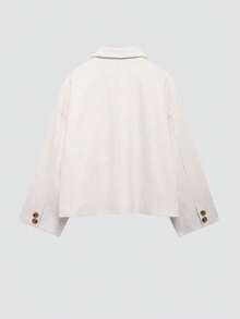 女士时尚休闲法式单排扣短款宽松领羊毛大衣 - 米色 - 查看 7