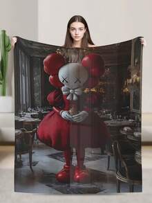 Kawss Kawaii Kaw Animation Theme Flannel Blanket - ,Print Blanket Living Room, Sofa And Travel - Gorgeous Mixed Color Gifts For Friends And Family, Double-Layer Blanket Comfortable Bedroom Decoration - 黑色 - 查看 1