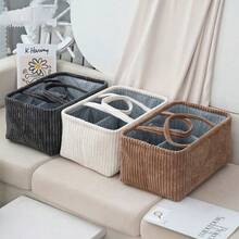 1pc Fabric Storage Basket, Handmade Woven Desktop Organizer Basket, Snack & Fruit Storage Box, Woven Storage Basket, Handled Storage Bin, Decorative Storage Box, Laundry Hamper With Divider