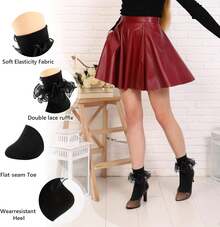 Women Big Ruffle Ankle Socks Adult Double Lace Frilly Socks Fold Cuff Cotton Ruffled Dress Crew Bobby Bride Sock - màu nâu - Xem 9