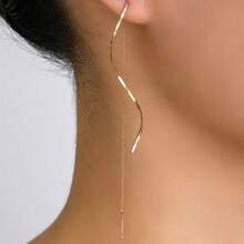 1 Pair Fashion Wave Shape Long Wire Earrings For Women 18k Gold Plated - 金子 - 查看 1
