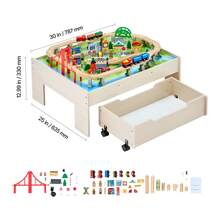 Train Table, 100 Multicolor Pieces Wooden Kids Activity Table With Rolling Storage Drawer, 3-In-1 Wooden Train Set For Gaming, Drawing, Reading, Eating, Creative Toy Set For Kids Ages 3+ - 100 Multicolor Pieces - View 10