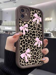Bow-Knot 1 件棕色豹纹蝴蝶结唇印奢华手机壳适用于 Apple 16、15、14、13、12、11 Pro Max 和系列防水防震防摔防刮 - 彩色 - 查看 2