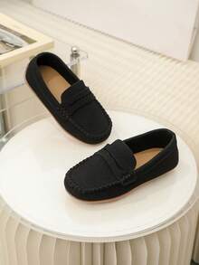 一双男女春秋儿童豆豆鞋绒面皮鞋女童男童时尚鞋子软底防滑学生鞋 - 黑色 - 查看 4