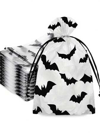 10/20/50 件万圣节黑蝙蝠纱线礼品袋，万圣节欧根纱束口袋纱线袋可重复使用，用于糖果、珠宝和派对礼品包装袋、肥皂袋、蜡烛袋
