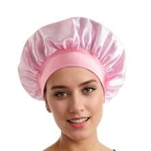 Nightcap Women Curly Hair Pink Satin Hat Silk Hat Sleeping Hair Cap Adjustable Hat Nightcap