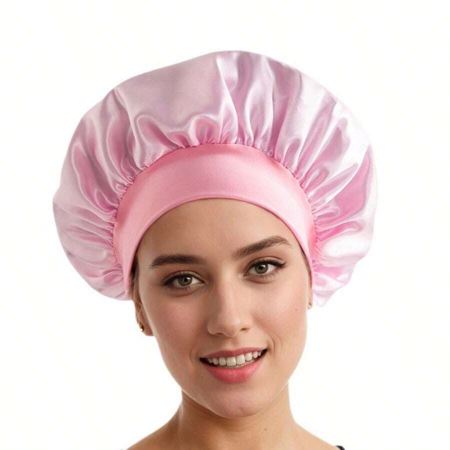 Nightcap Women Curly Hair Pink Satin Hat Silk Hat Sleeping Hair Cap Adjustable Hat Nightcap