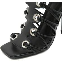 Local Delivery-- Women Peep Toe Sandals Cut-Outs Cross-Tied Lace Up High Heeled Gladiator Sandals Zipper Over The Knee Bootie Summer - 黑色 - 查看 5