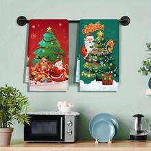 A 2pcs Set Of Christmas Themed Towels Designed With A Simple Christmas Tree And Candy Pattern Print, Machine Washable, Heat-Resistant, Absorbent And Reusable, Suitable For Room Decoration, Kitchen And Bathroom Towels, Party Decoration, Home Decoration, And Ideal Christmas Gift. - Multicolor - View 7