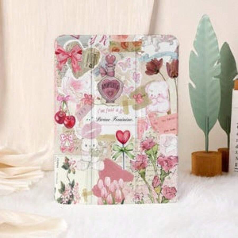 Pink Patchwork Pictures IPad Case For IPad 10 IPad 7/8/9 Case IPad 2021 IPad Air 5 Case IPad Pro 11 12.9 Inch Case IPad Mini 6 IPad Sleeve-Halloween Surprise, Halloween Phone Case, Suitable For Halloween Atmosphere, The Best Halloween Gift For Women, Men, Family, And Friends - 附筆槽的翻蓋 - 查看 1