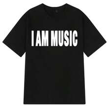 Rapper  Same Style I AM MUSIC Print T-Shirt Men's Women Fashion Hip Hop Opium T Shirts Cotton High Quality Tee Tops - 黑色 - 查看 1