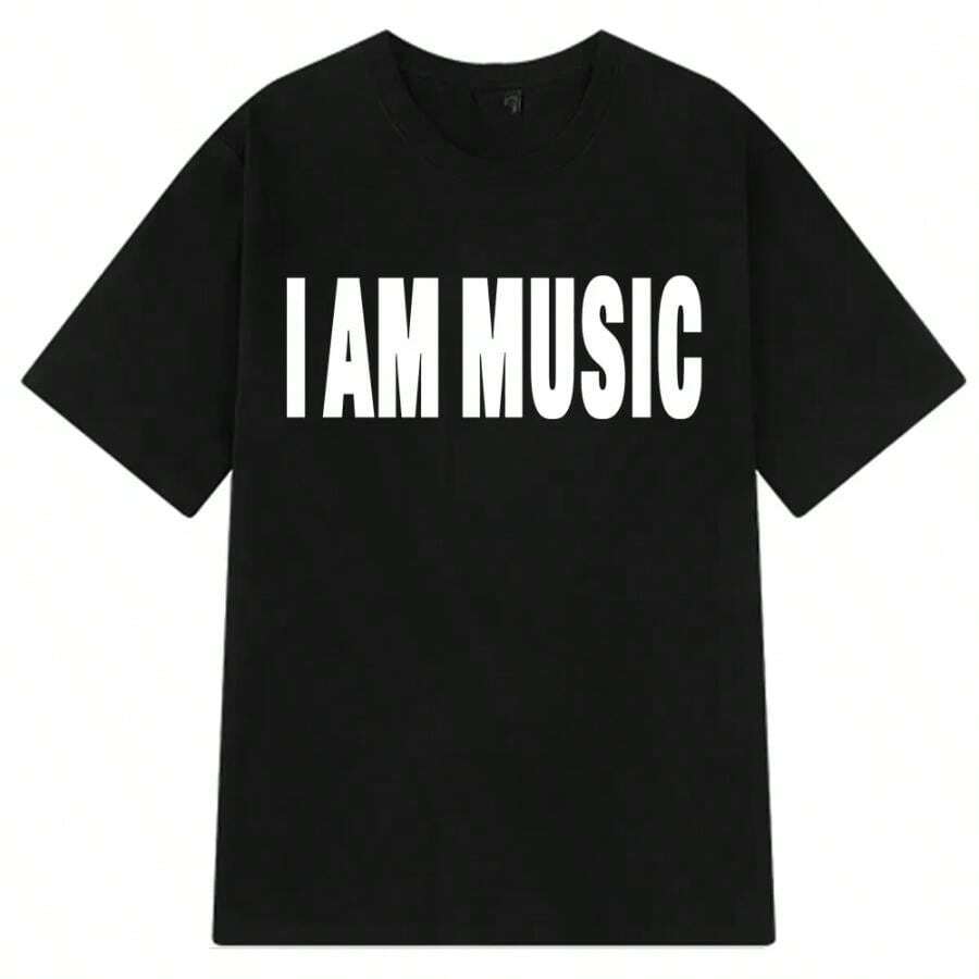 Rapper  Same Style I AM MUSIC Print T-Shirt Men's Women Fashion Hip Hop Opium T Shirts Cotton High Quality Tee Tops - 黑色 - 查看 1