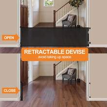 Retractable Baby Gates For Stairs, Dog Gate Indoor Extends , Child Gates For Doorways, Stair Gate Use For Outdoor, Indoor, Hallways, Doorways, Deck, Porch - màu đen - Xem 4