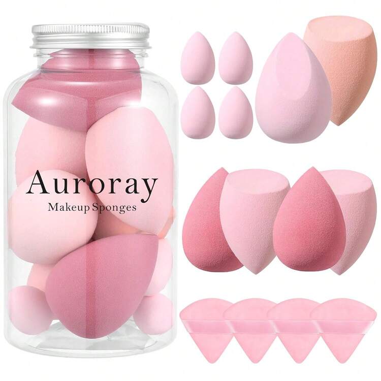 14 Pcs Makeup Sponge Set,Beauty Sponges Blender With 4 Pcs Powder Puff And 4 Pcs Mini Make Up Sponges Valentine's Day,Mother's Day For Women Liquid,Foundation,Powder,Concealer,Cream(Pink) - Pink - View 1