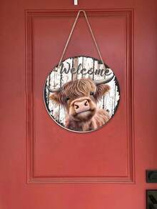 1pc Wooden Welcome Sign, Farmhouse Decor, Wall Hanging Welcome Sign For Front Door, Porch Decoration, Cow Welcome Sign, Indoor Outdoor Holiday Decor, Housewarming Gift For Loved Ones, 19.8cm/7.8in - Multicolor - View 4