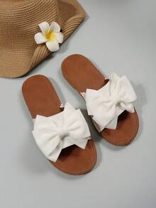 Bow Tie Slippers Round Toe Outdoor Convertible Slip-On Slippers Convertible Women's Fashion Beach Sandals Non-Slip Bow Tie Outdoor Slippers Valentines - 白色 - 查看 5