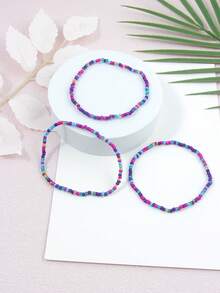 Set de 3 piezas de ajorcas bohemias de cuentas de semillas de colores, adecuado para playa y viajes, color aleatorio - Multicolor - Ver 5