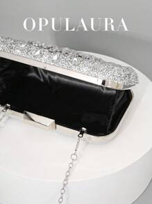 Geantă de mână mini cu strasuri strălucitoare OpulAura pentru femei, de lux, cu lanț detașabil, pentru seară, nuntă sau ocazie formală