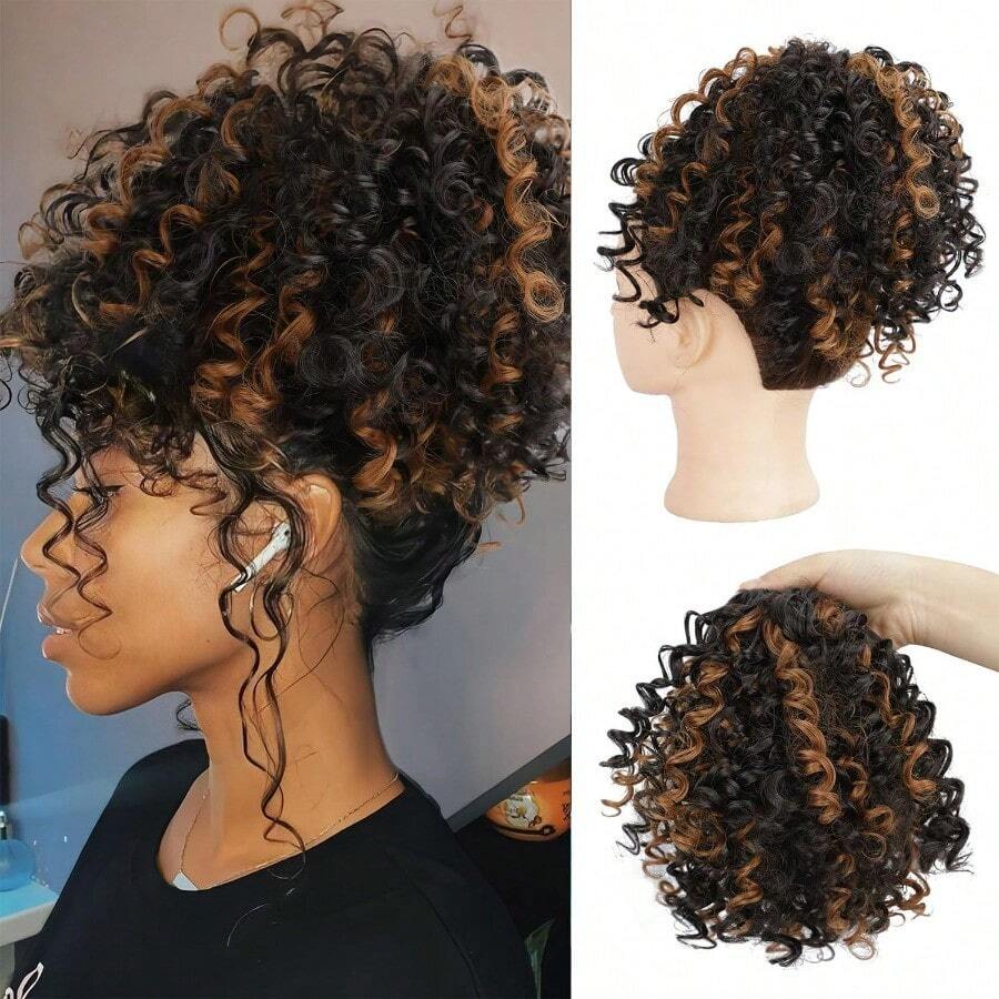 LCurly Drawstring Ponytail Extension For  Ponytail Extension Drawstring Ponytail Curly Hair Extensions For Women Short Ponytail For  Black With Caramel Brown 5001 - 2H30 - Xem 1