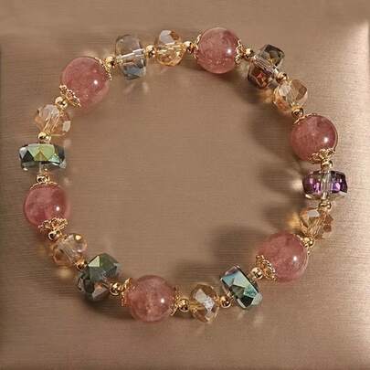 1 pieza Pulsera de cristal con cuentas de cristal en forma de fresa de colores, para usar a diario y como regalo para la buena suerte y la salud