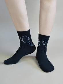 5 Pares de Meias Estampadas com Grafite da Moda Casuais para Mulheres, Adequadas para Uso Diário, Esportes, Estilo de Rua, Primavera/Outono