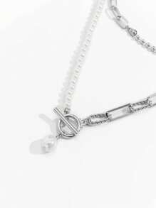 1pc Punk Style Metal Chain Long Layered Necklace, Fashionable Party Jewelry For Women