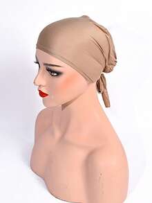 1pc Women's New Solid Color Viscose Elastic Drawstring Adjustable Headband Cap - Strappy Bottom Hat - View 10