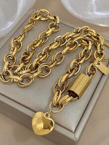 Bộ 2 dây chuyền và 1 vòng tay mặt dây chuyền hình trái tim mạ vàng 18K, dây chuyền thép không gỉ bản to, quà tặng Ngày của Mẹ, phụ kiện phong cách Boho đi biển, đồ dùng cần thiết cho du lịch mùa hè, lễ tốt nghiệp, vòng tay vàng, phụ kiện dạ hội. - Nhiều màu - Xem 10