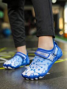 速干儿童户外运动鞋、水鞋、沙滩鞋，适合 3-14 岁男孩和女孩，透气、游泳、沙滩、玩水、橡胶防滑鞋底、松紧带魔术双重防滑、卡通热带系列 - 寶藍色 - 查看 8