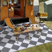 Outdoor Rug 9x18 Ft Waterproof Mat Reversible Outdoor Plastic Straw Rug Patio Rug Camping Rug Portable Outdoor Mat For RV Porch Balcony Backyard Picnic Beach Grey/White Diamond,6622460 - 白色 - 查看 2