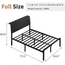 Twin/ Full/ Queen Bed Frame With LED Lights, Metal Bed Frame With Wooden Headboard & Storage Shelf, Under Bed Storage, No Box Spring Required, Easy Assemble, Black/ Black & Grey/ White & Brown - 黑色 - 查看 8