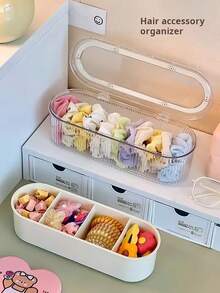 1pc Kids' Hair Accessory Storage Box, Jewelry Organizer Box, Multi-Functional Double Layer Accessories Box For Hair Ties, Clips, Scrunchies, Hairpins - White - View 2