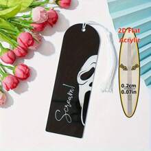 Marque-page en acrylique - Thème noir et blanc d'horreur avec un cri. Accessoires de lecture, avec glands, cadeau d'Halloween parfait pour les amis, les collègues et les fans d'horreur. Fournitures de bureau design crâne, fournitures de bureau quotidiennes, couvertures et accessoires de livres, marque-pages. Décoration d'Halloween, décoration d'automne, décoration de chambre, décoration d'automne