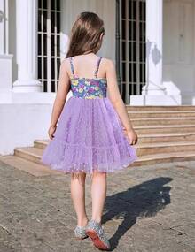 2025Toddler Girls Tulle Dress Rainbow Tutu Birthday Princess Dresses Formal Photo Shoot Outfit Summer Clothes 2-6T'Sprout Style' - 紫色 - 心形薄紗 - 查看 8