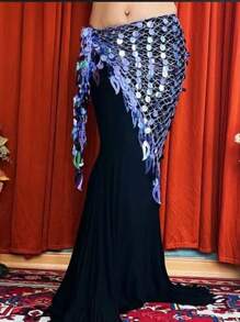 1 件女士舞蹈训练腰带闪光硬币腰带钩针编织网眼亮片阿根廷三角披肩肚皮舞臀部围巾 - 彩色 - 查看 4