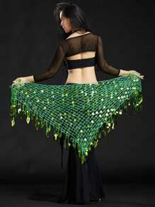 1 件女士舞蹈训练腰带闪光硬币腰带钩针编织网眼亮片阿根廷三角披肩肚皮舞臀部围巾 - 彩色 - 查看 11