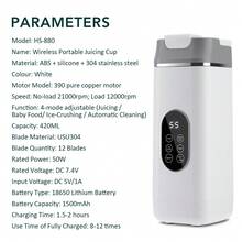 Hailicare 420ml 便攜式個人果汁機 無線果汁杯 USB 充電式電動攪拌杯，適合製作果昔和奶昔，配備數位 LED 顯示螢幕與 12 葉迷你攪拌杯，USB 充電式電動搖搖杯，附額外手柄蓋，適用於居家、辦公室、健身房、運動與戶外活動 - 白色 - 查看 11